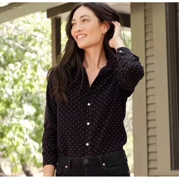 Frank & Eileen Tops - Frank & Eileen FRANK Shirt Size XS Black Corduroy Polka Dot Button-Up Cotton